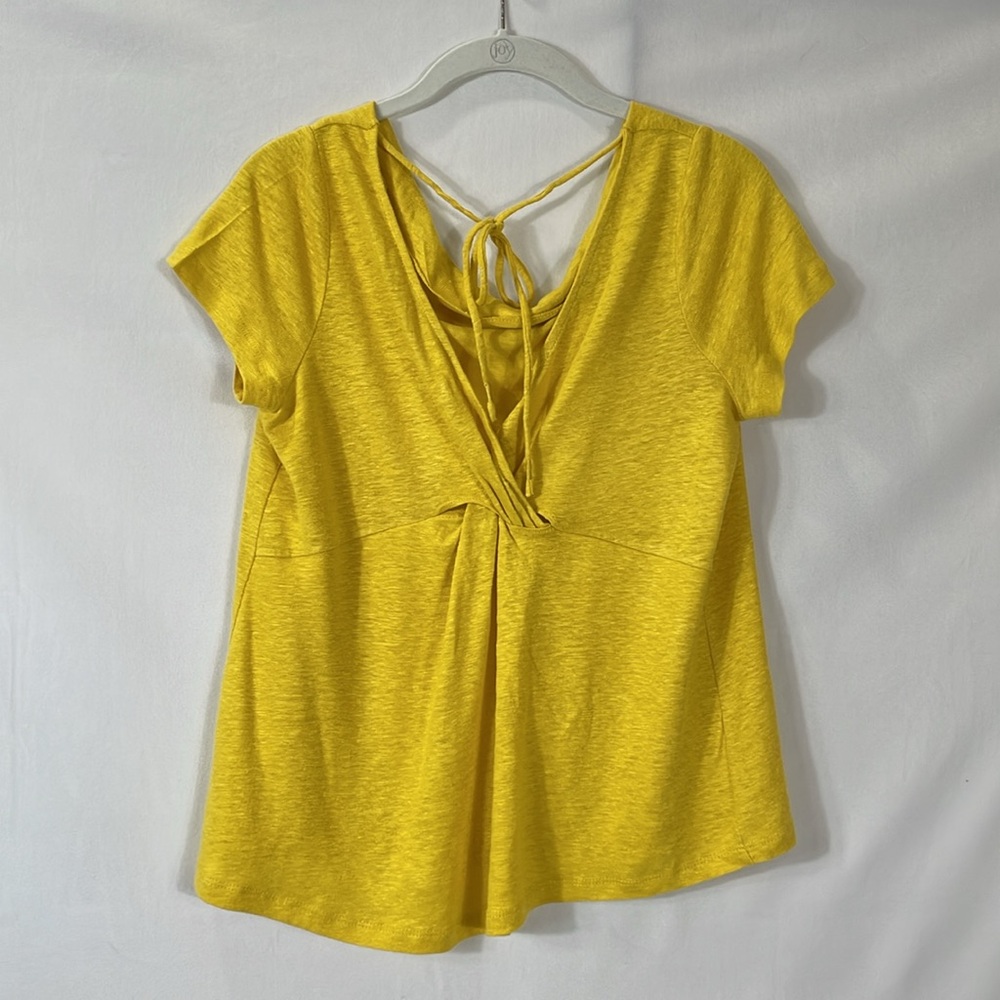 Maeve By Anthropologie XS Top Tee Bright Yellow 100% Linen EUC - Picture 2 of 8